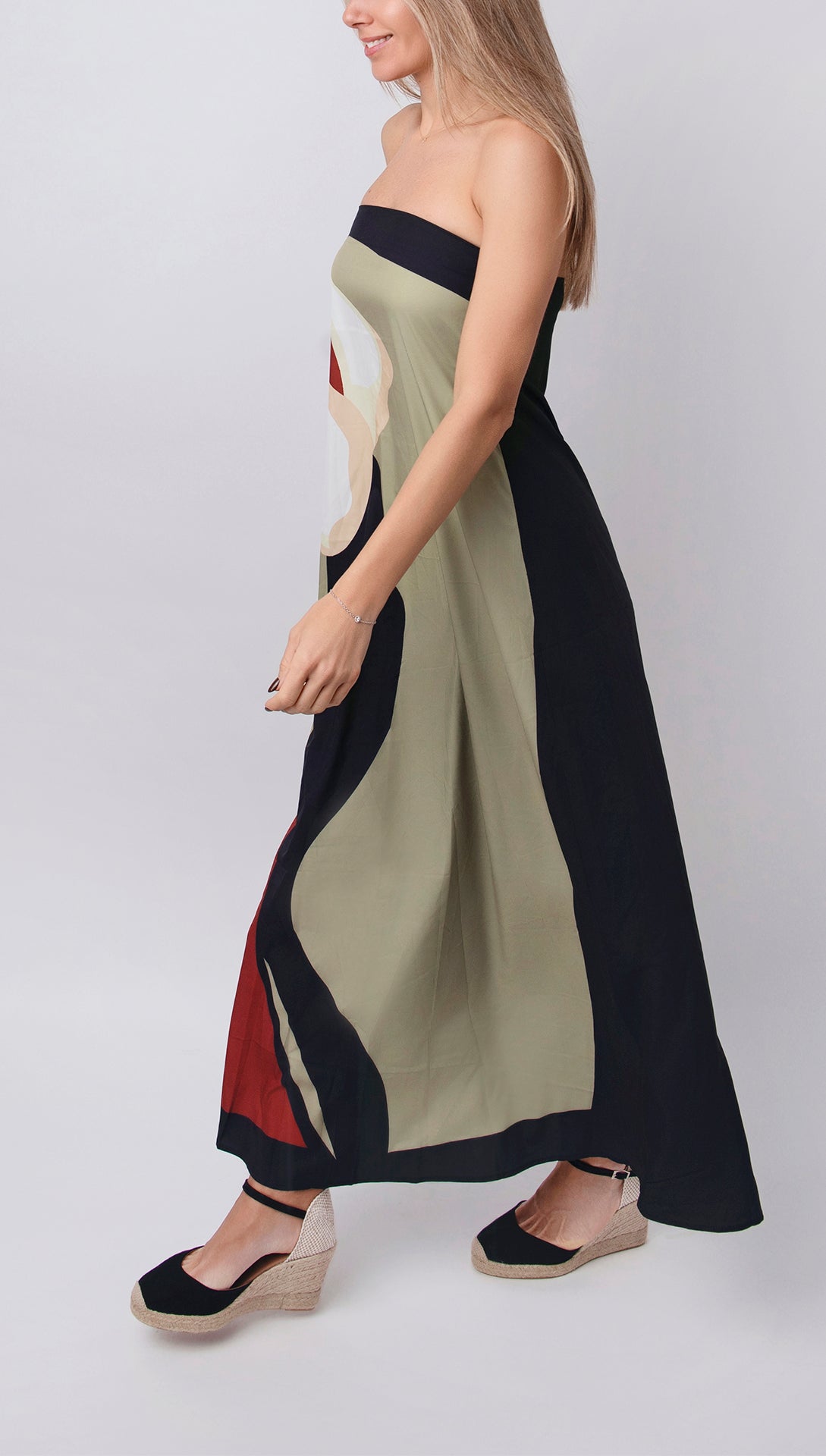 Paula – Bedrucktes Kleid mit schulterfreiem Ausschnitt