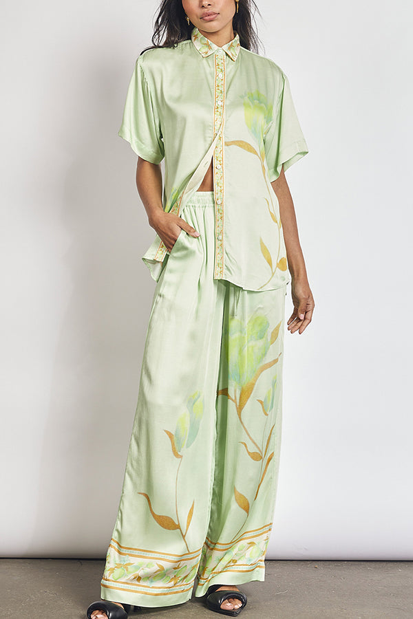 Niah – Zweiteiliges Blumen-Set mit Kurzarmhemd und weiten Hosen mit Taschen und Taillenkordel