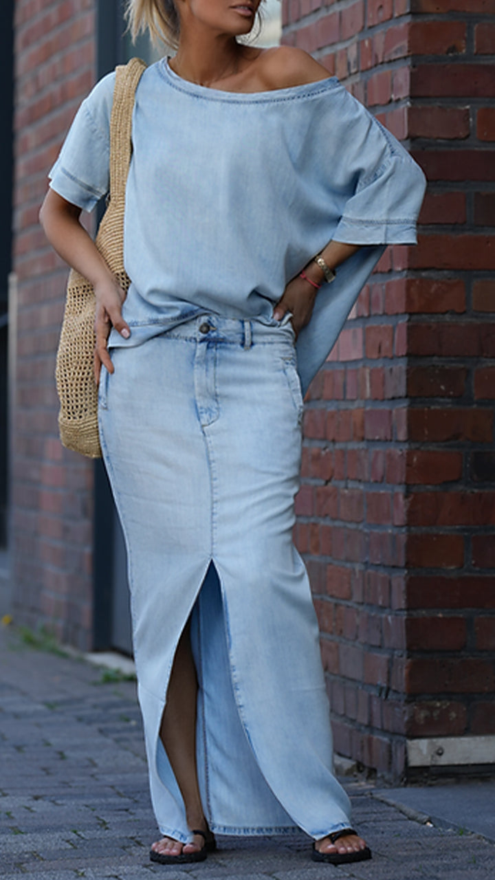 Amora Relaxed-Fit Cotton Denim Two-Piece Outfit Set