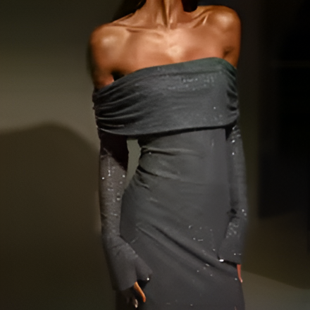 Sexy schulterfreies Bodycon-Kleid mit Pailletten und ausgestellten Ärmeln