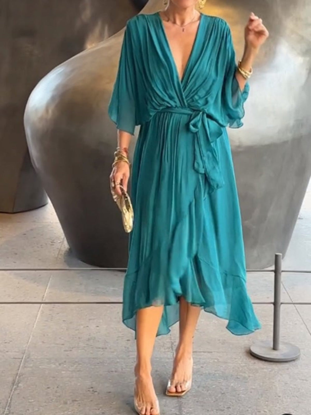 Taylor | Stilvolles und elegantes Chiffonkleid mit V-Ausschnitt