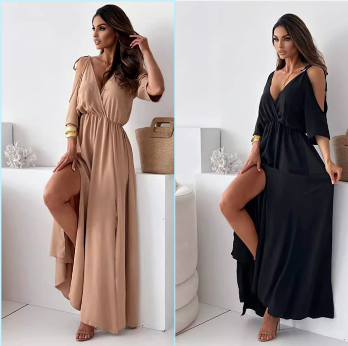 Aurora – Figurbetontes Kleid mit V-Ausschnitt und seitlichem Schlitz