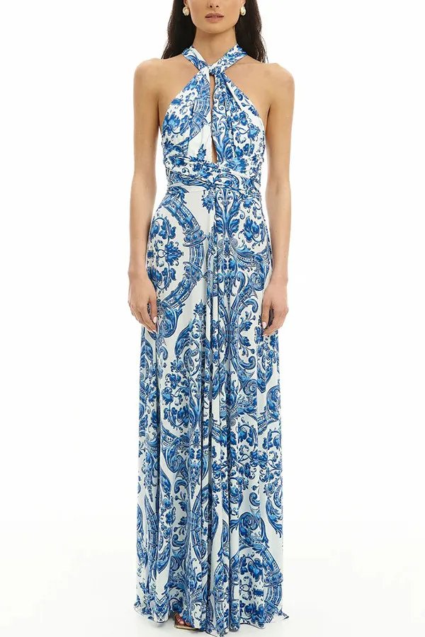 Hope | Strandkleid mit griechischem Muster und Kreuzriemen