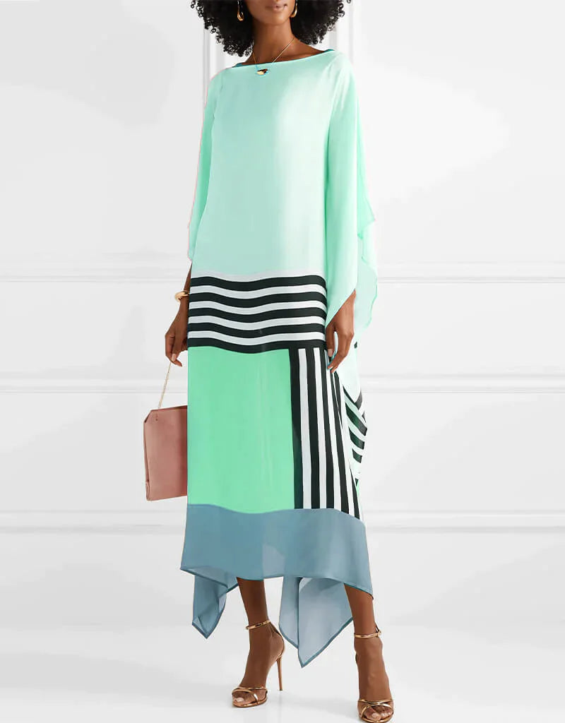 Modernes Midi-Kleid im Fledermausstil mit elegantem geometrischem Muster