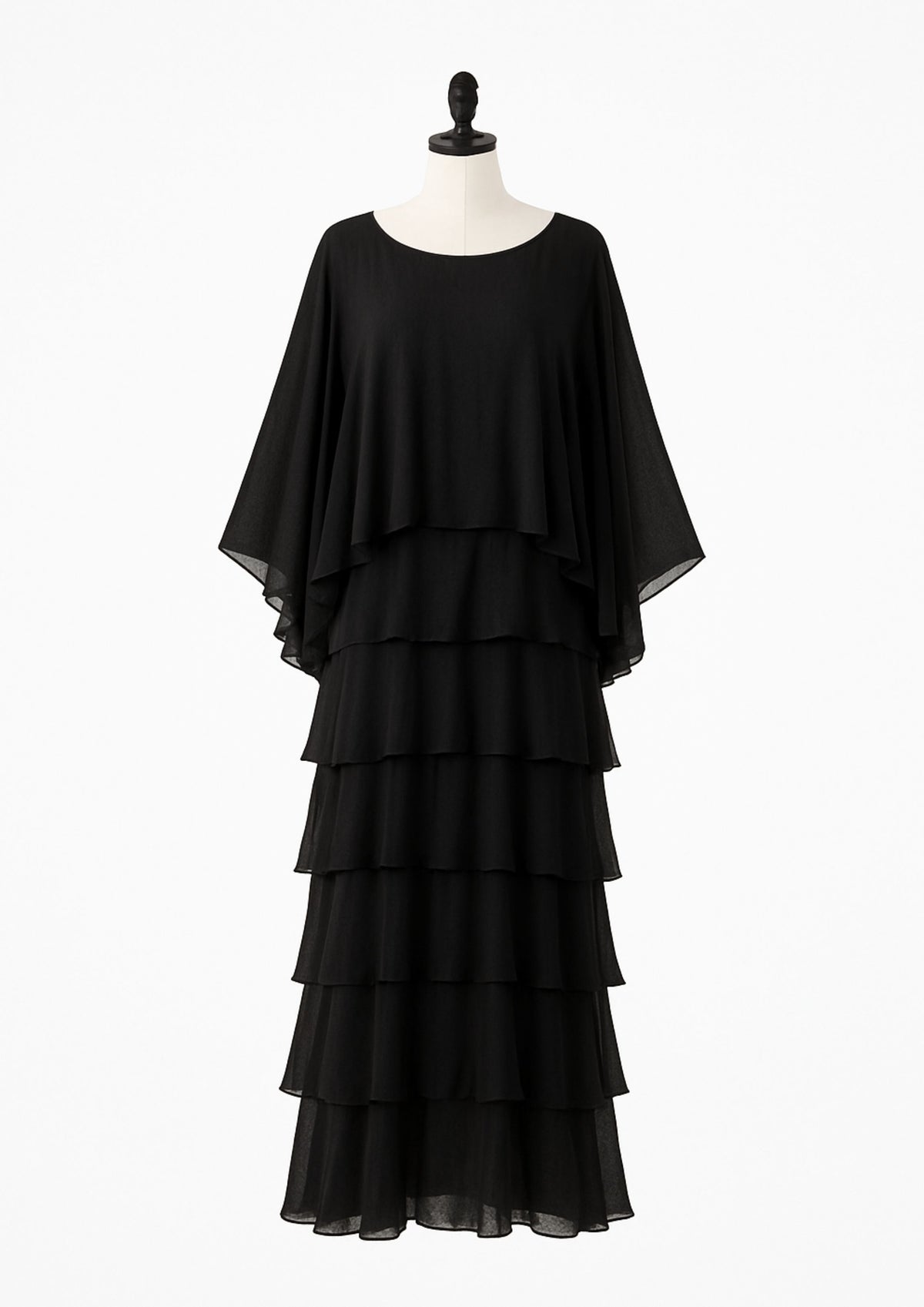 Amara Asymmetrisches Maxi-Kleid mit Lagen und Volants - Schwarz