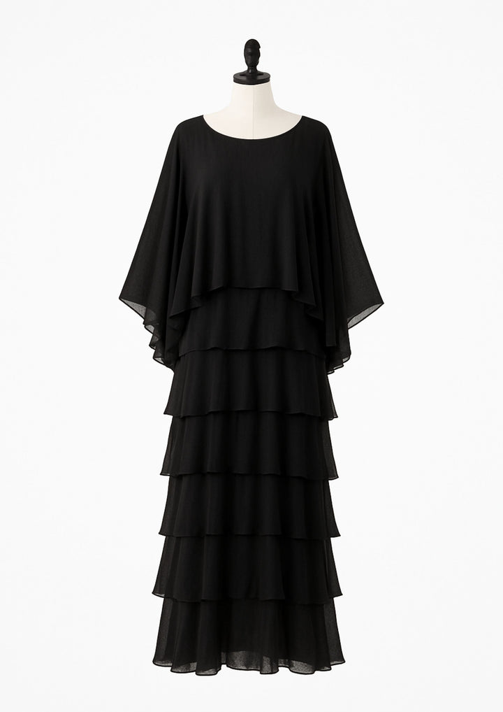 Amara Asymmetrisches Maxi-Kleid mit Lagen und Volants - Schwarz