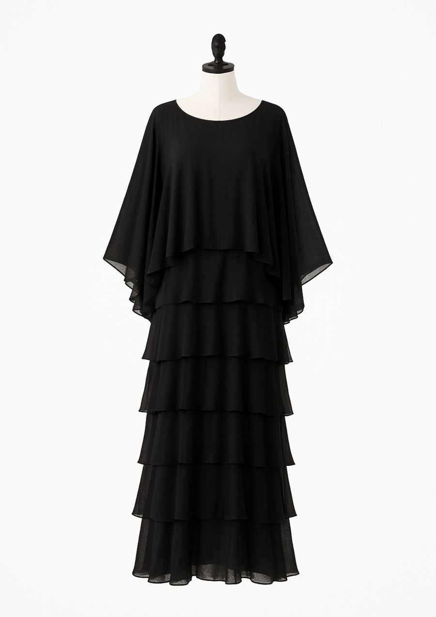 Amara Asymmetric Ruffle Maxi Dress in Black