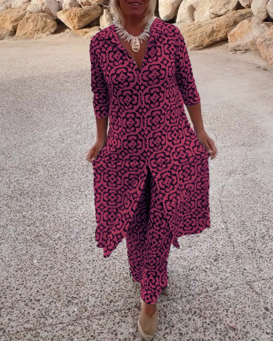 Freya Geometric Print Long Sleeve Matching Two-Piece Set