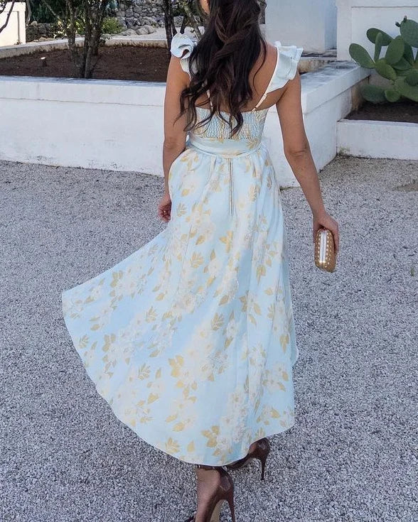 Bruna – Kleid mit Taillenschleife, Print und Schmetterlingsärmeln