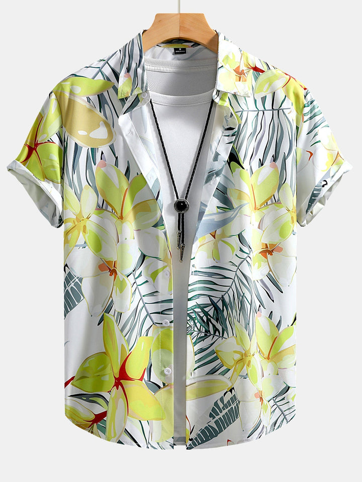 Hemd mit Blumenpflanzen-Print und Badehose mit Knopfleiste