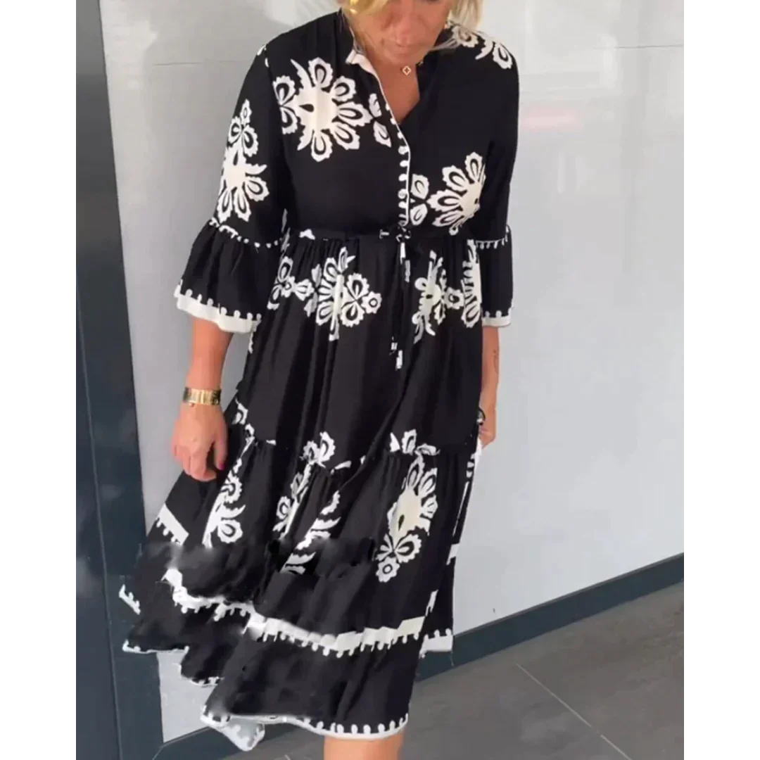 Greta – Geblümtes Kleid mit Dreiviertelärmeln