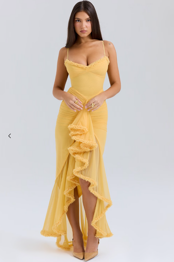 Leah | Maxikleid mit Rüschen und Schlitz