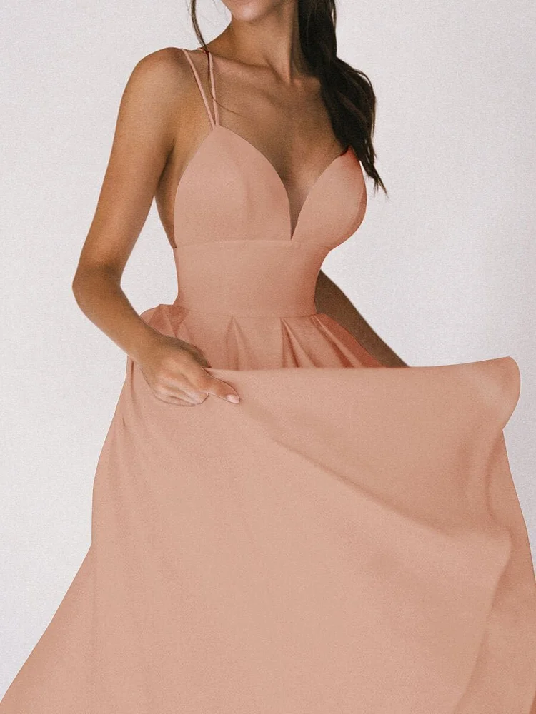 Simona | Partykleid mit Trägern und tiefem V-Ausschnitt