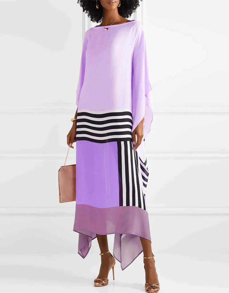 Modernes Midi-Kleid im Fledermausstil mit elegantem geometrischem Muster