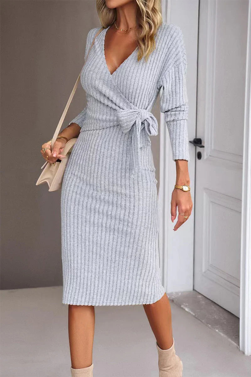 Eliana Elegant Solid V-Neck A-Line Flare Dress for Summer