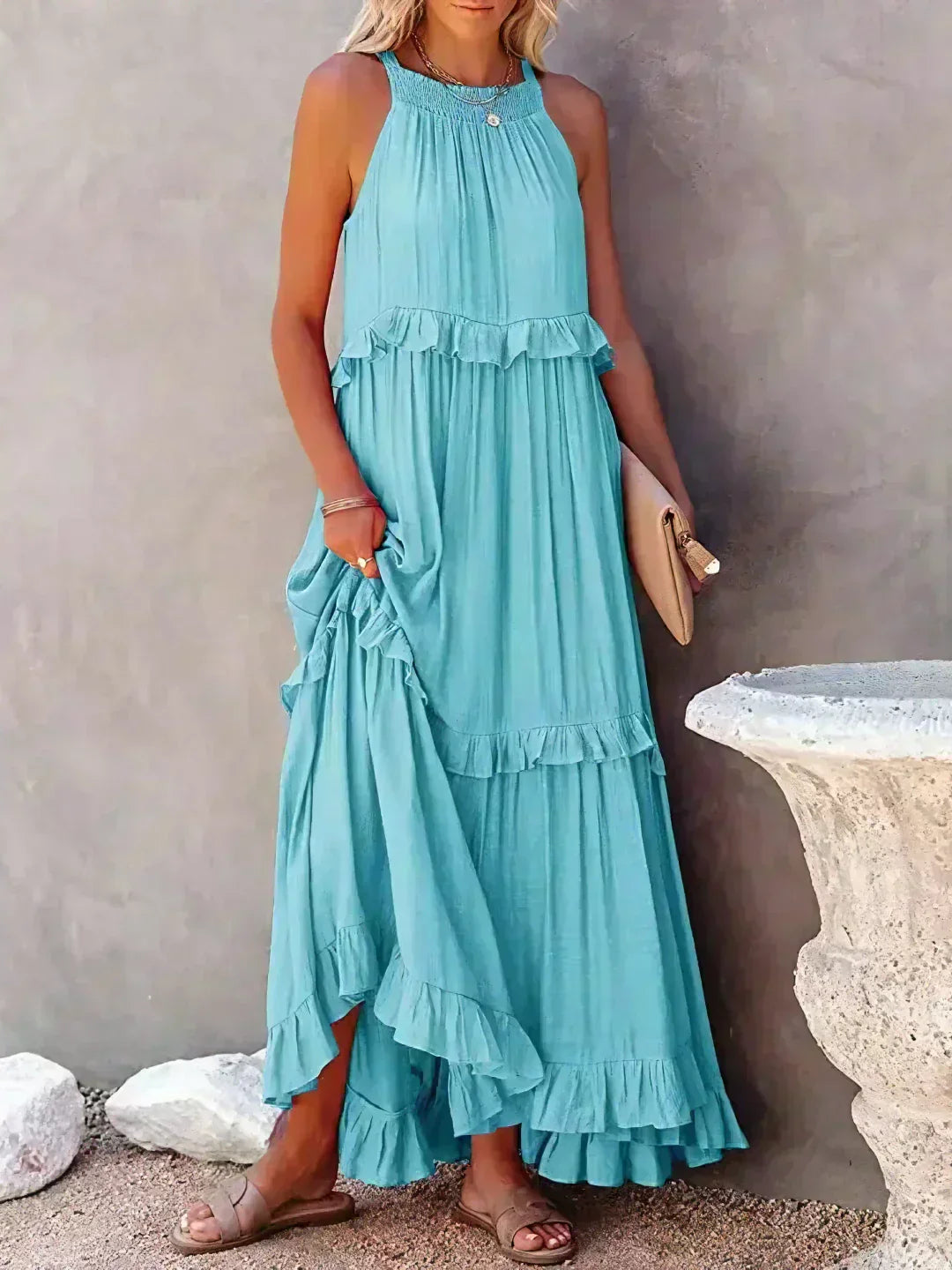 Sarah | Maxikleid mit Rüschen und Halterneck
