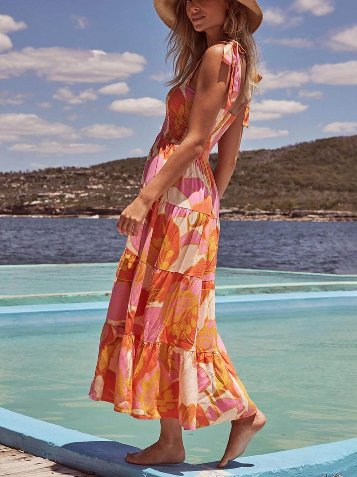Ärmelloses Cami-Kleid mit Meeresschmuck-Motiv, plissiertem Stretch und Brustprint