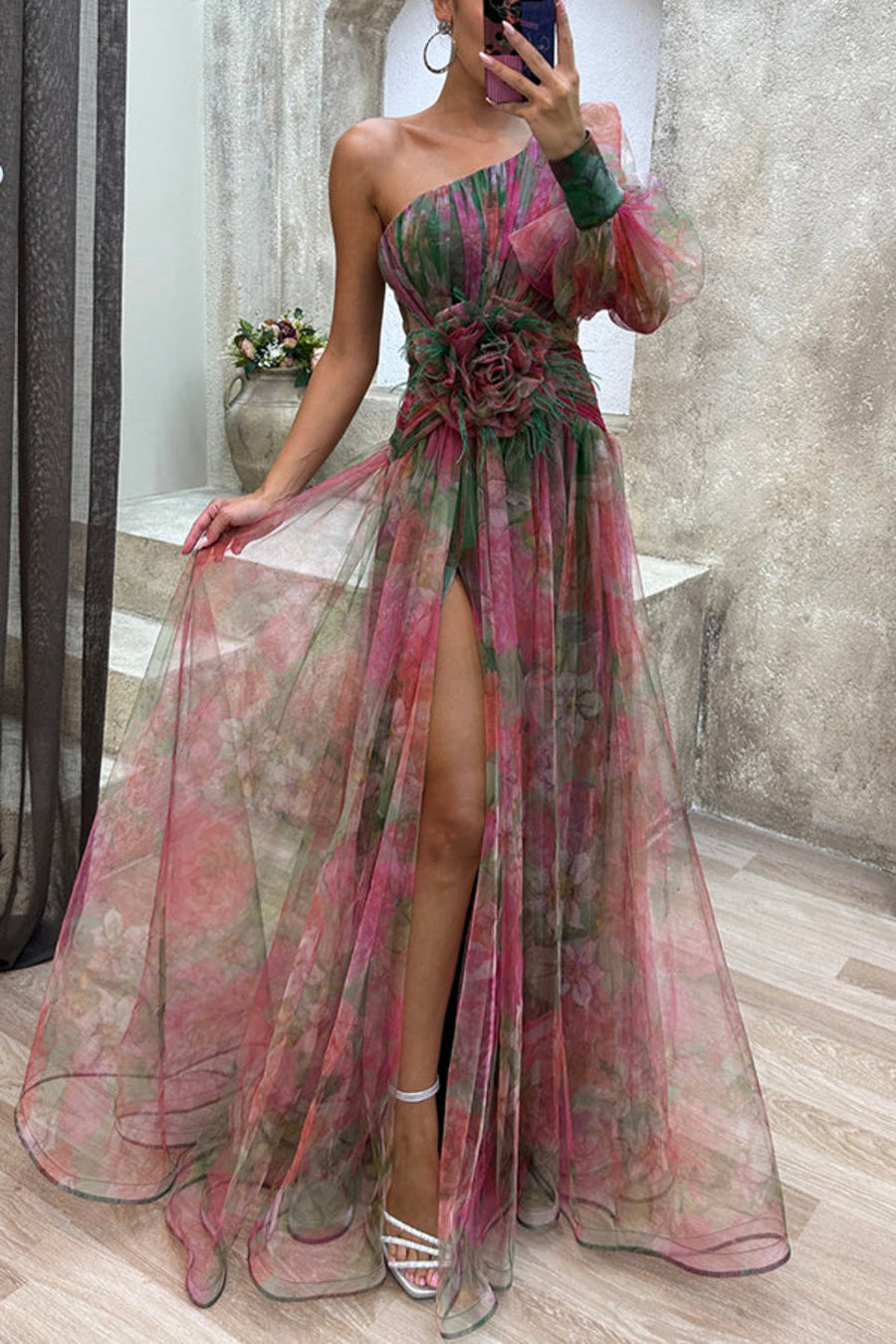 Janie One-Shoulder Floral Dress