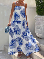 Urlaubs-Casual Maxikleid mit Muschelprint und Trägern
