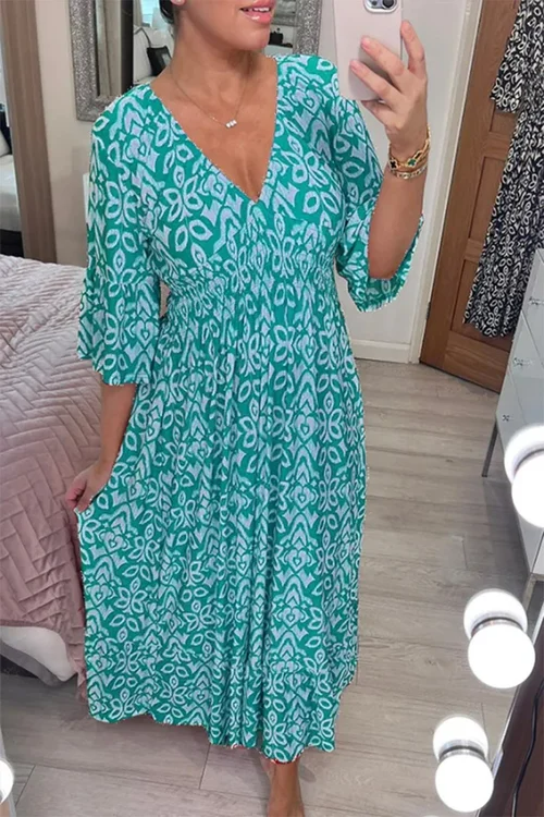 Olivia | Kleid mit V-Ausschnitt und weiten Ärmeln