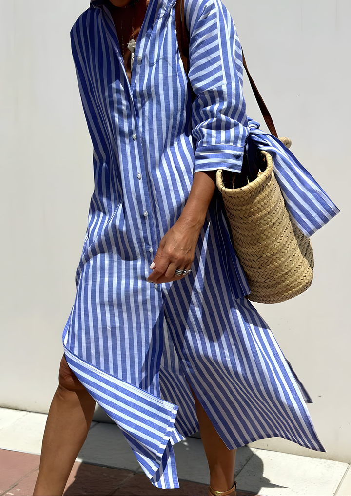 Soren Leichtes Streifenkleid in eleganter Optik - Blau