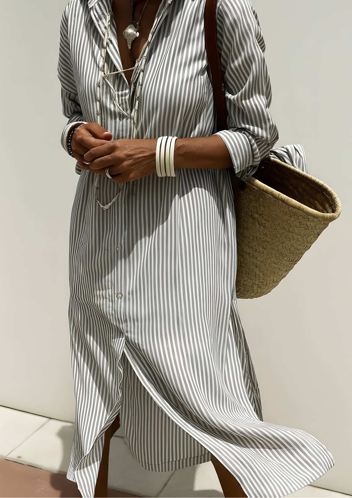 Soren Leichtes Streifenkleid in eleganter Optik - Weiß