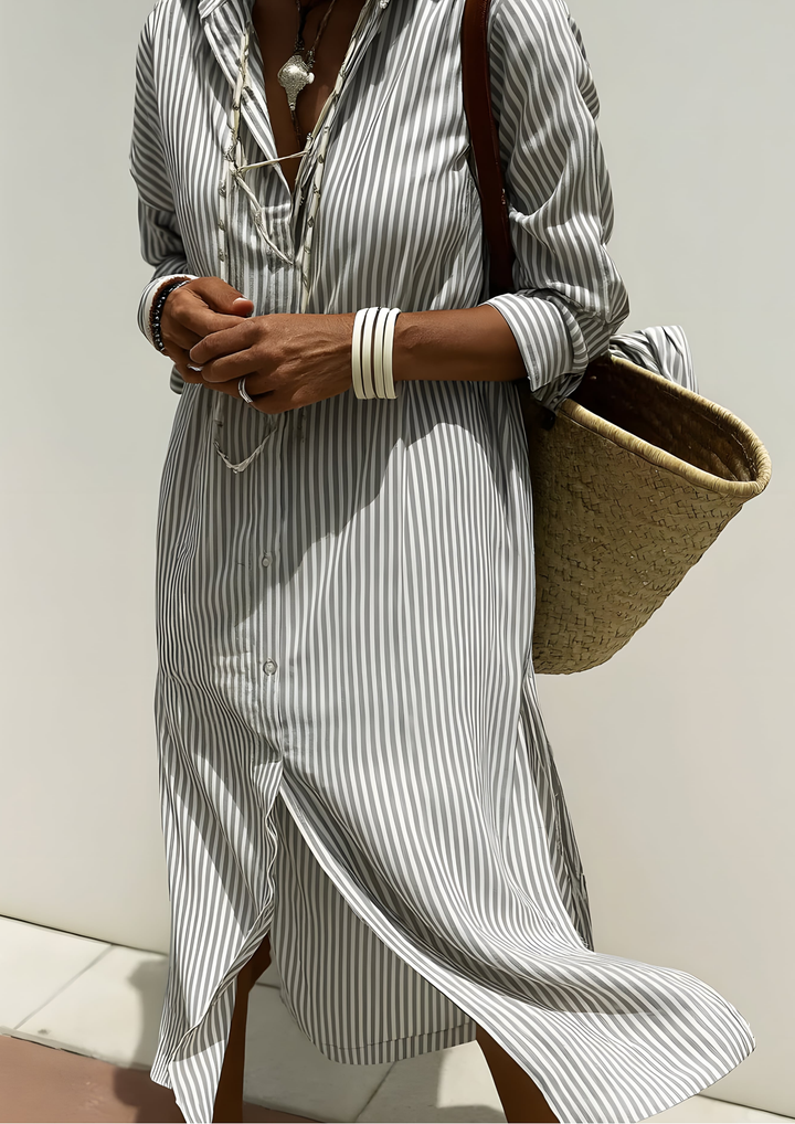 Soren Leichtes Streifenkleid in eleganter Optik - Weiß