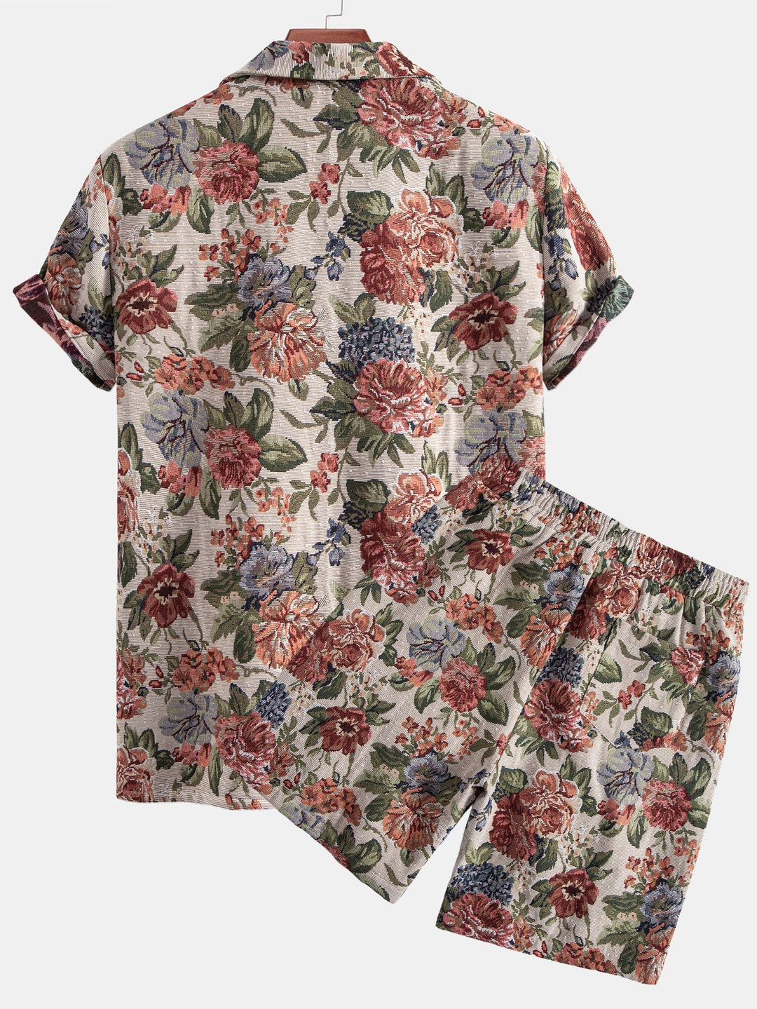 Florales Jacquard-Cuban-Hemd und Shorts