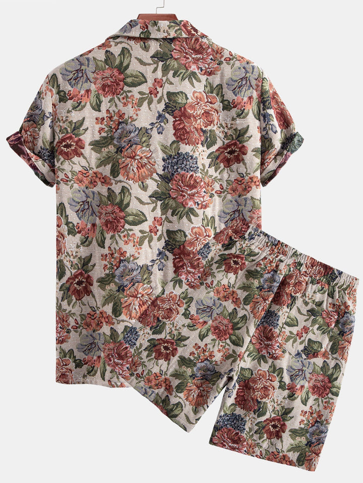Florales Jacquard-Cuban-Hemd und Shorts