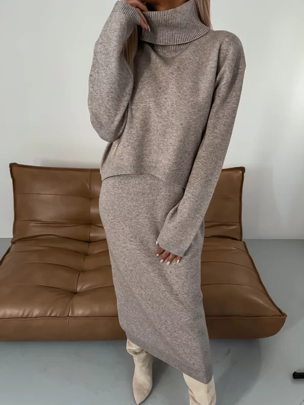 Elegantes Set aus Midikleid und Rollkragenpullover