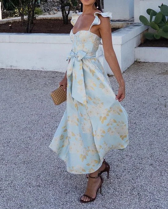 Bruna – Kleid mit Taillenschleife, Print und Schmetterlingsärmeln