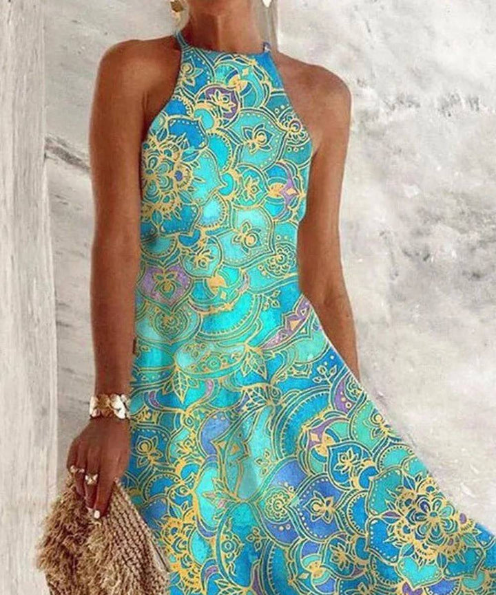 Miriam – Damenkleid, ärmellos, mit Halterkragen und Vintage-Muster