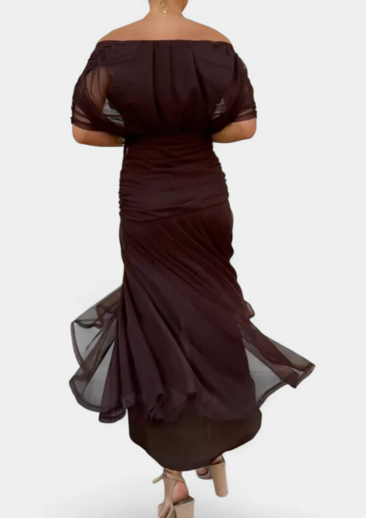 Aure Maxikleid mit Fantasie-Blumenmuster und V-Ausschnitt - Schokolade