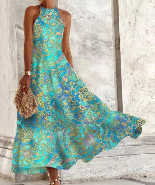 Miriam – Damenkleid, ärmellos, mit Halterkragen und Vintage-Muster