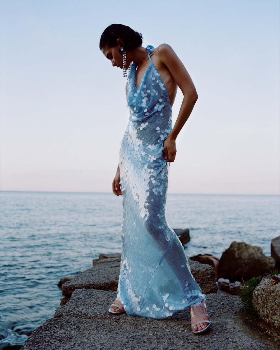 Naline Sequin Halter Maxi Dress