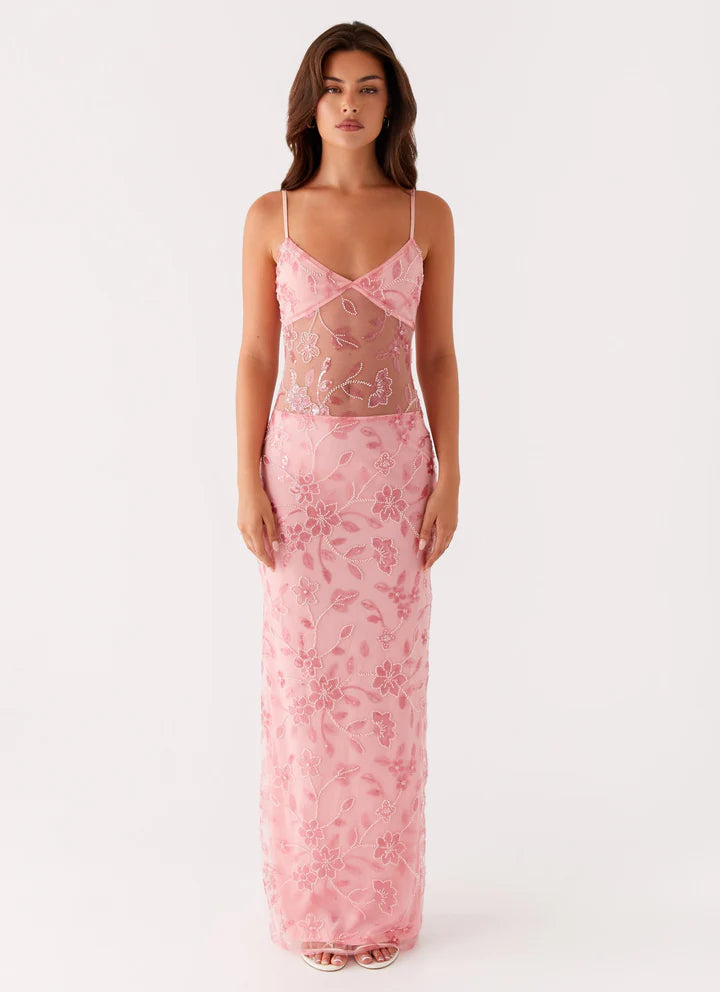 Lila™ | Transparentes Blumen-Maxikleid