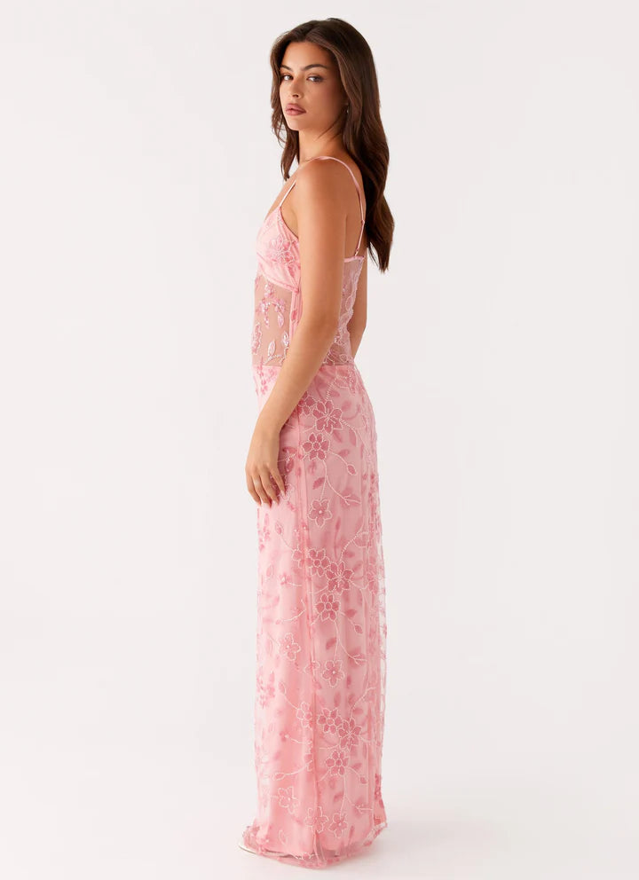 Lila™ | Transparentes Blumen-Maxikleid