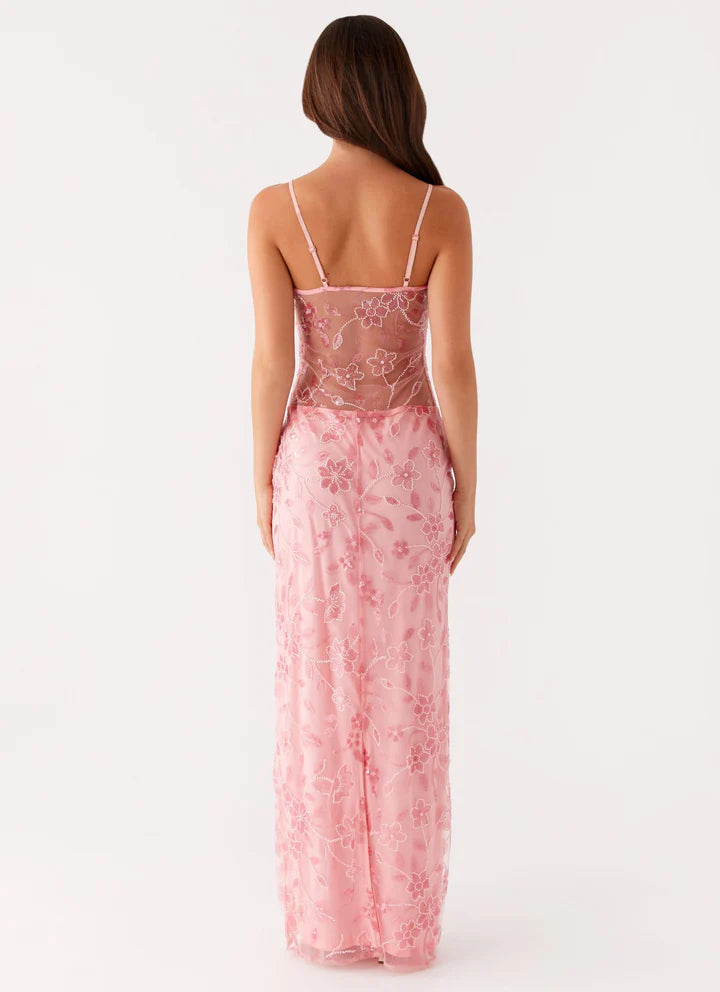 Lila™ | Transparentes Blumen-Maxikleid