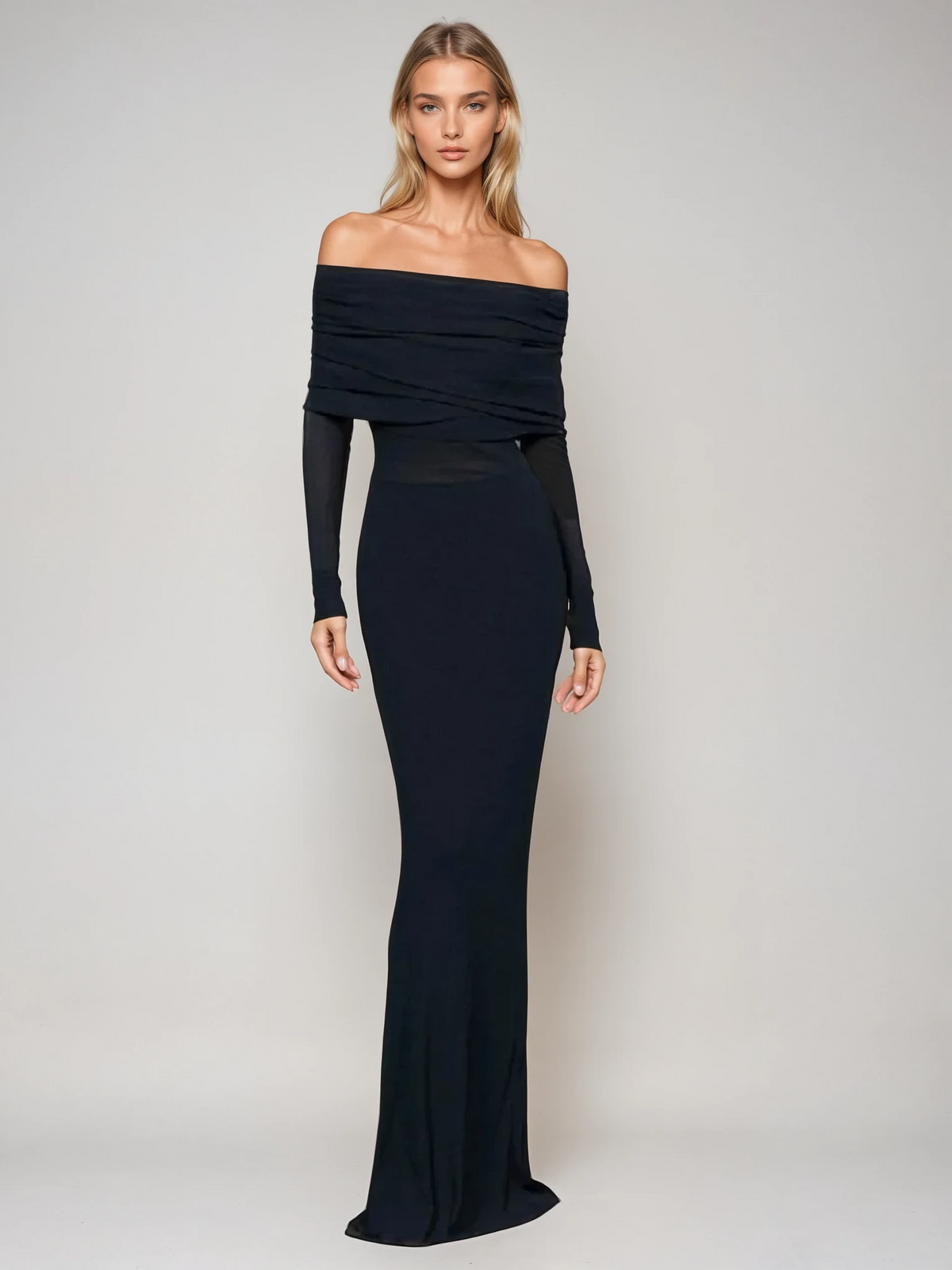 DANIELA | SCHULTERFREIES MAXIKLEID AUS MESH