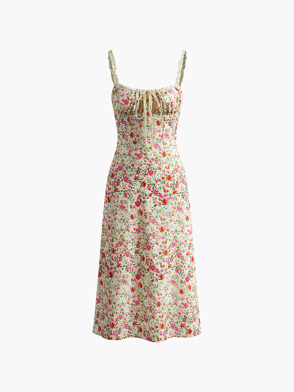 Midi-Kleid mit Blumenmuster und Spitzendetails