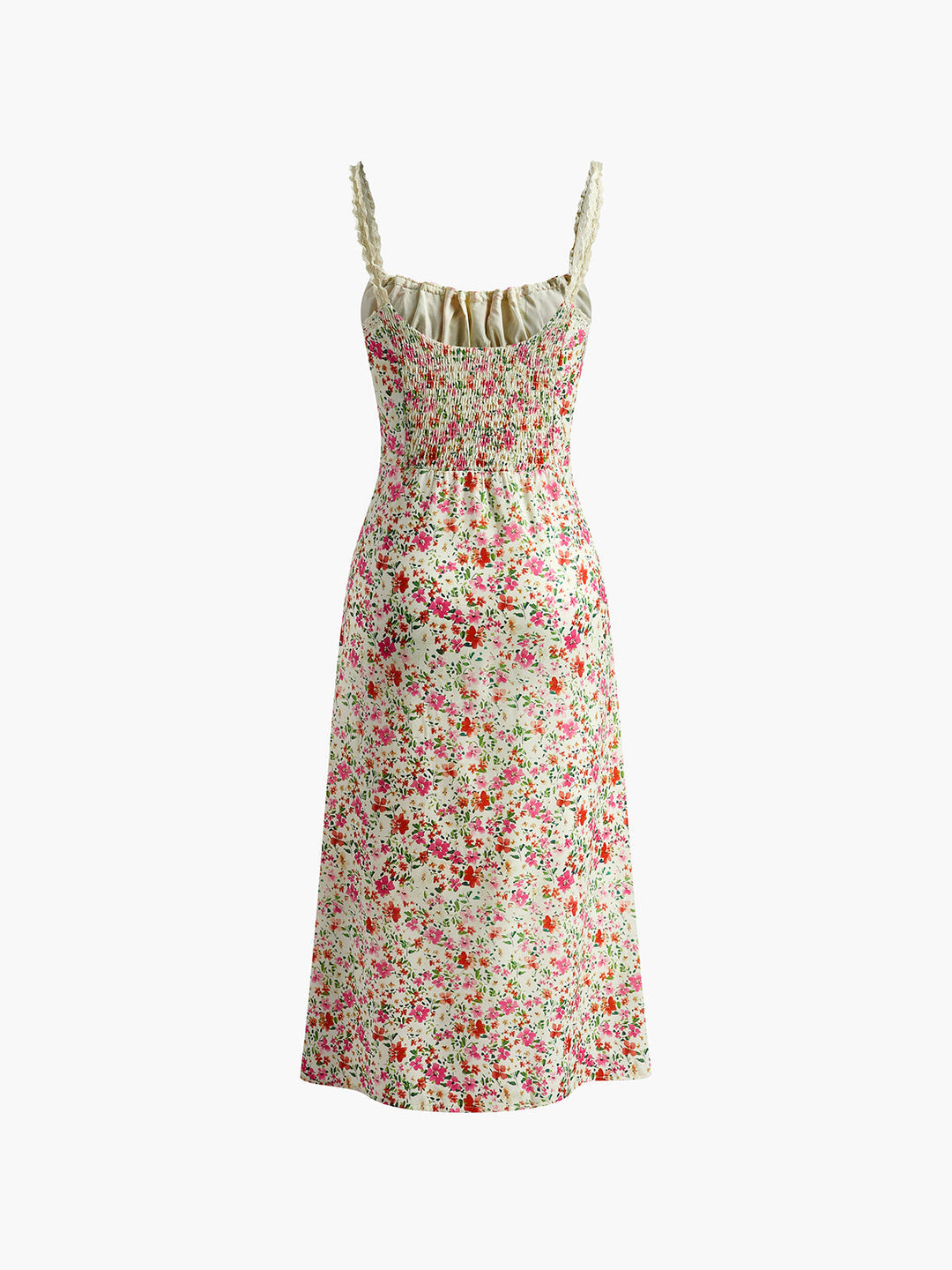 Midi-Kleid mit Blumenmuster und Spitzendetails