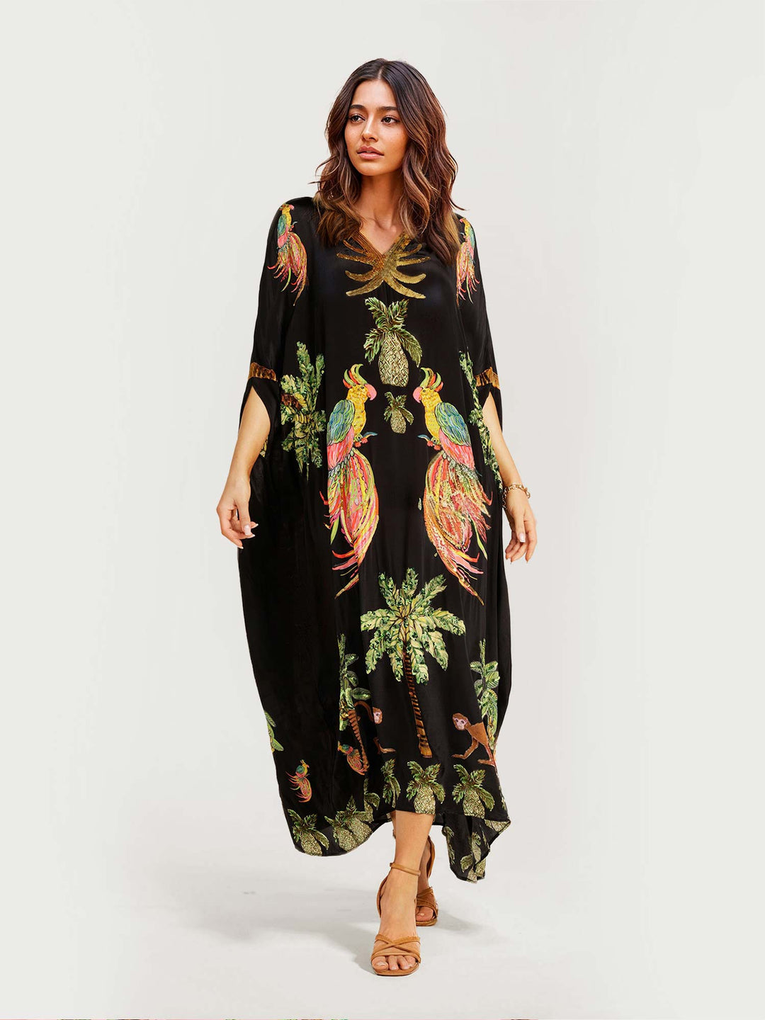 Elvara | Kleid mit tropischem Papageienmuster