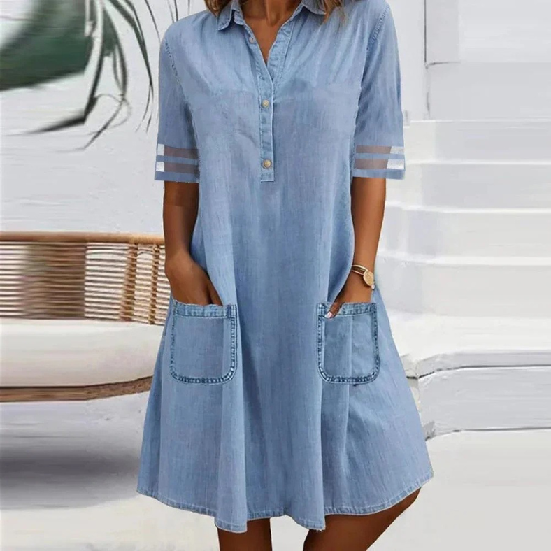 VanDeZaar® | Chloé – Denim Mini-Kleid mit Seitentaschen