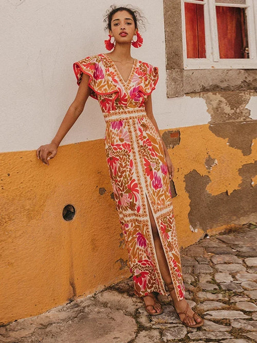 Elegantes langes Vintage-Kleid mit einzigartigen und raffinierten Ärmeln