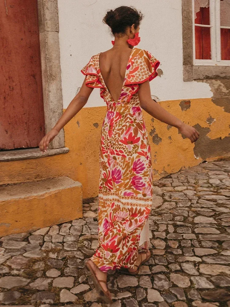 Elegantes langes Vintage-Kleid mit einzigartigen und raffinierten Ärmeln