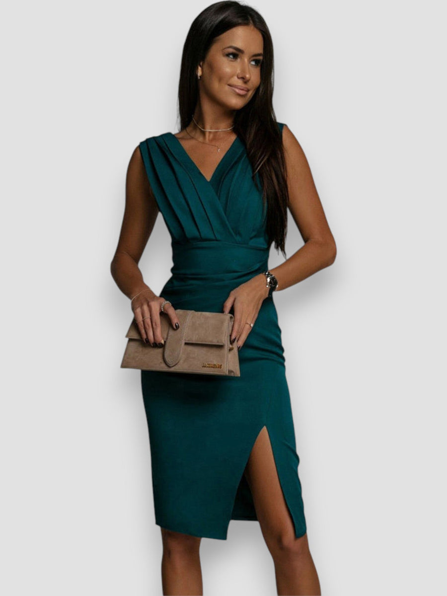 Rosanna Flared V-Neck Dress with Side Slits