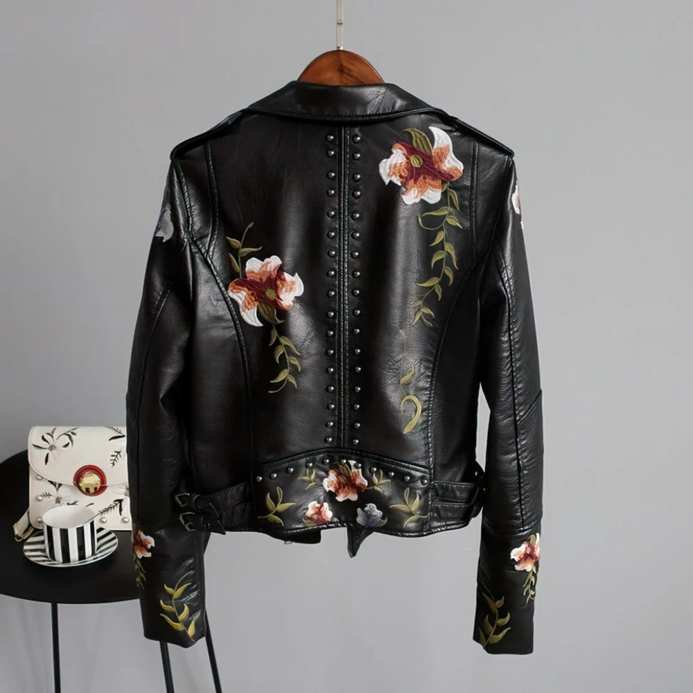 Zoey | Vintage Blumen Lederjacke