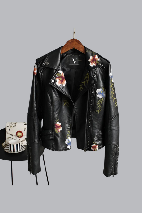 Zoey™ | Vintage Blumen Lederjacke
