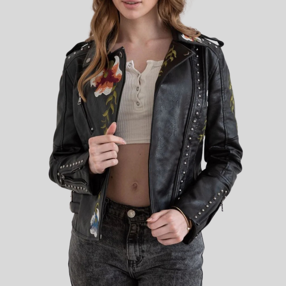 Zoey | Vintage Blumen Lederjacke