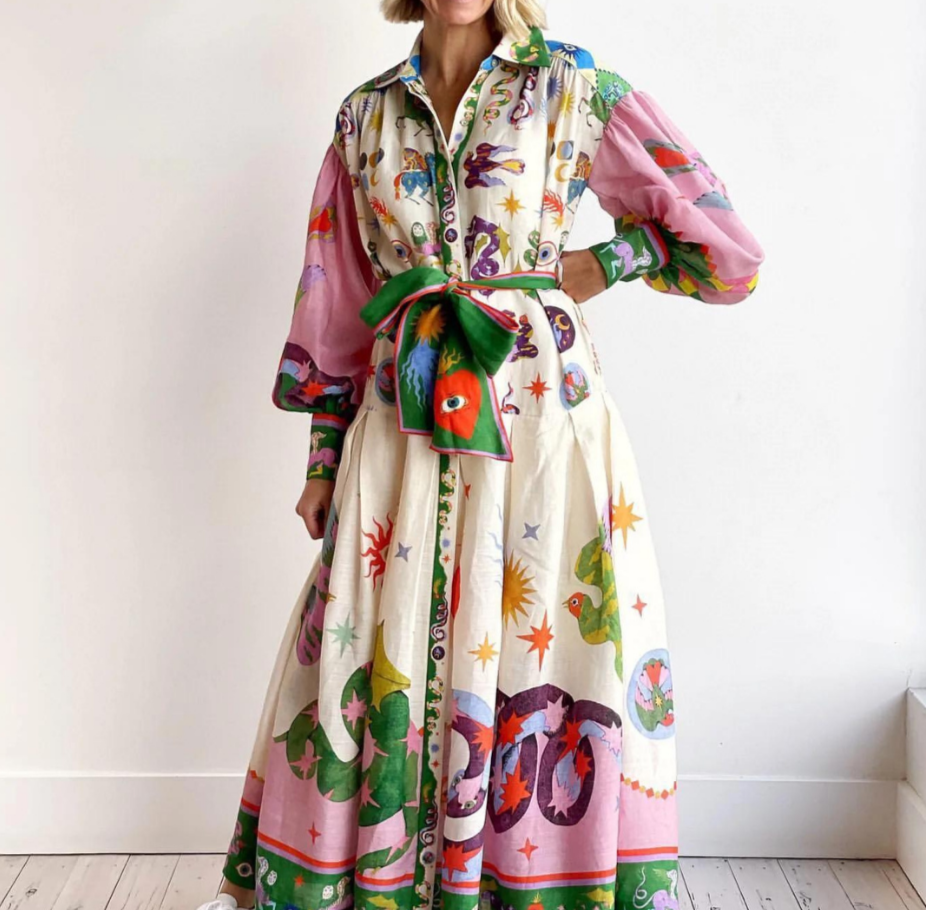 Claudia | Bedrucktes Maxi-Hemdblusenkleid